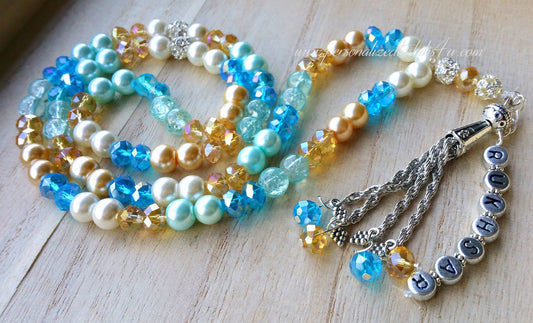 Pastel Blues & Gold-PersonalizedTasbihs4u