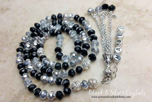 Black & Silver Crystals-PersonalizedTasbihs4u