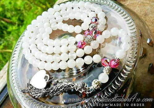 White Agate & Swarovski-PersonalizedTasbihs4u