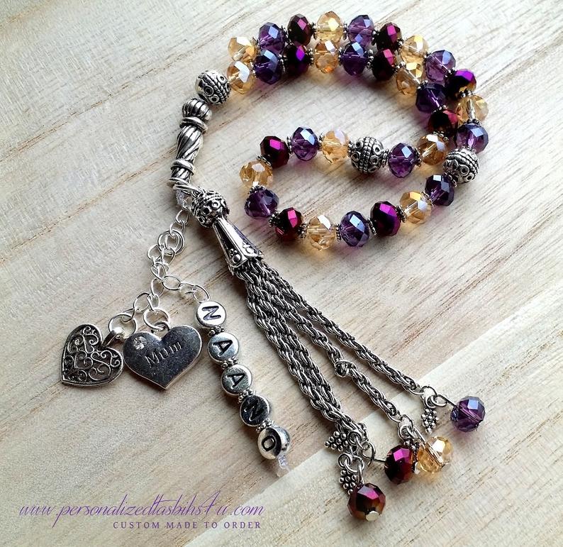 Purple & Gold Crystals-PersonalizedTasbihs4u